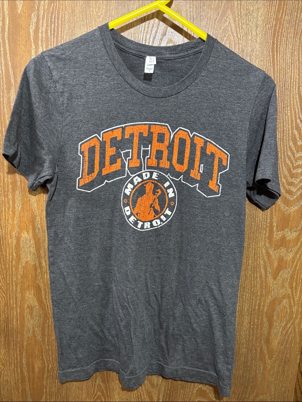 Bella Canvas Charcoal Gray Detroit Tee with Orange Graphic